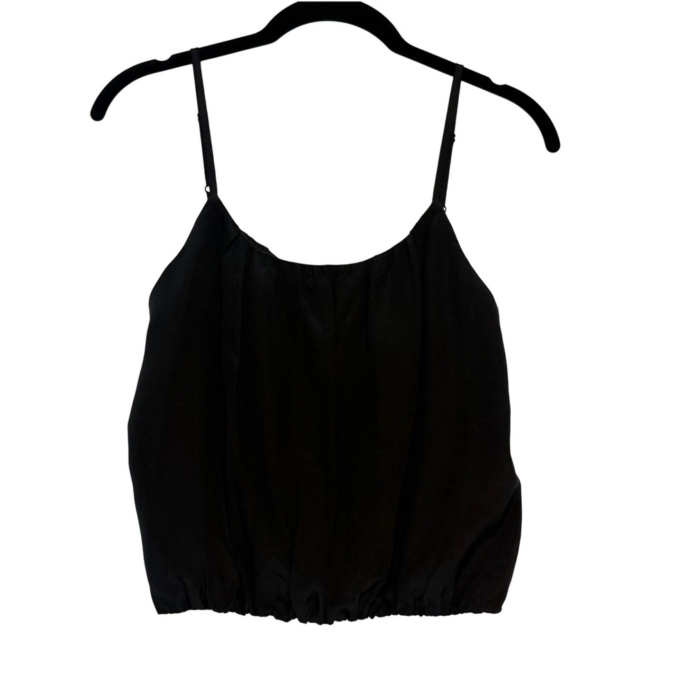 Alice + Olivia Black Silk Bubble Hem Camisole Scoop Neck Spaghetti Strap Top XS